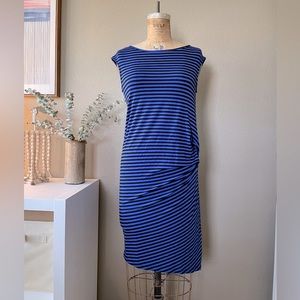 Ava Sky Striped Dress with Side Ruching Detail. Size Small.